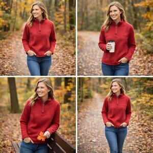 Orvis 1/4 Zip Mock Neck Pullover size s Red Outdoor Hiking Fishing Sweater